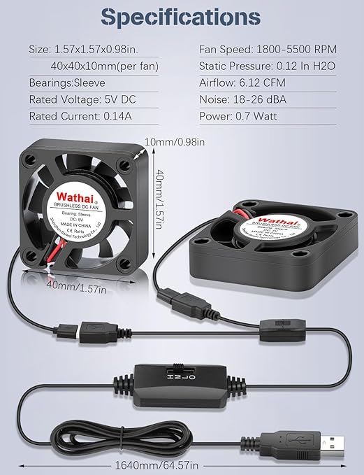 2Pack Wathai 40mm x 10mm Mini USB Fan - Image 7