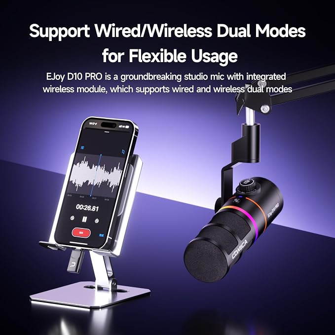 EJoy D10 PRO USB Wireless Gaming Microphone – Boom Arm Mic - Image 2