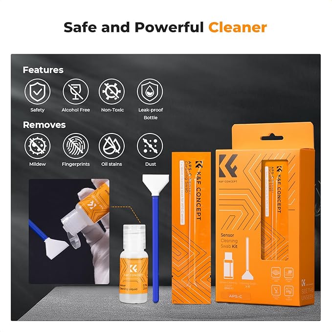 K&F CONCEPT 16mm APS-C Sensor Cleaning Swab*10 + 20ml Sensor Cleaner, DSLR SLR - Image 6
