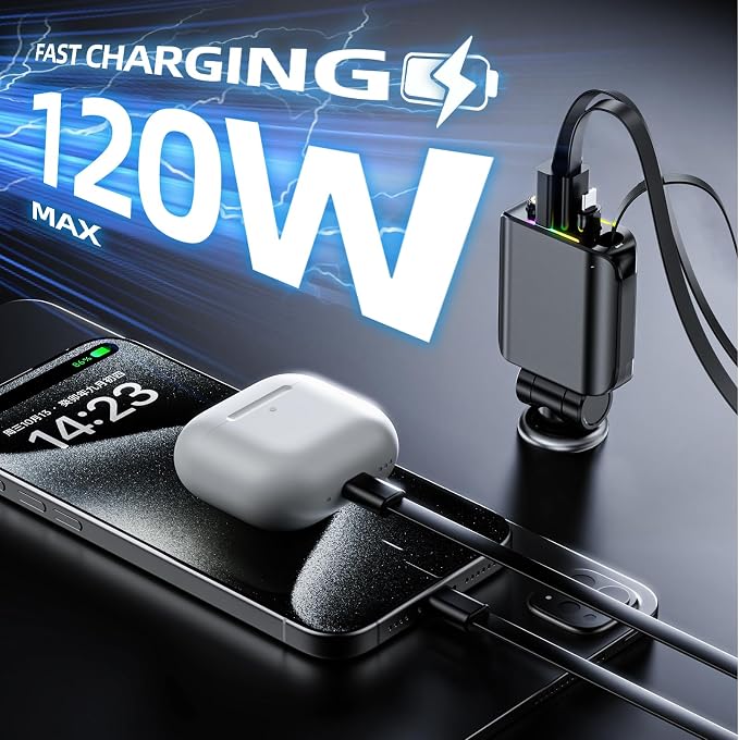 Retractable Car Charger with Starlight, Max 120W USB C Car Charger Adapter - Image 6