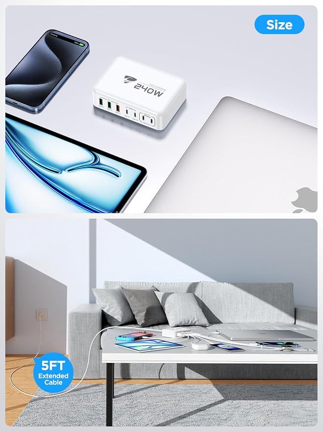 240W USB C Charging Station, 7-Port GaN USB C Charger Block, 100W Laptop USB C - Image 8