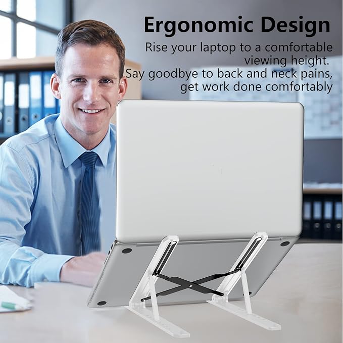 Laptop Stand for Desk, Adjustable Laptop Riser ABS+Silicone Foldable Portable - Image 2