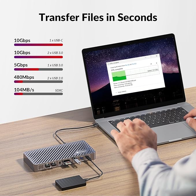 Docking Station Triple Monitor, 100W Laptop Charging, 10Gbps USB-C/A, Plug & - Image 5