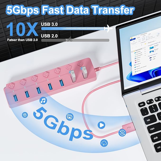 ONFINIO USB Hub 3.0, 7-Port USB Hub Splitter - Image 2