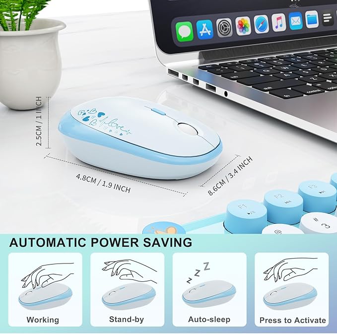 Wireless Keyboard and Mouse Set, 104 Round Keys Full-Size Cute Colorful - Image 8