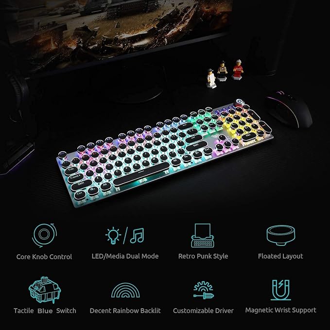 AULA F2088 Typewriter Style Mechanical Gaming Keyboard Blue Switches, Rainbow - Image 8