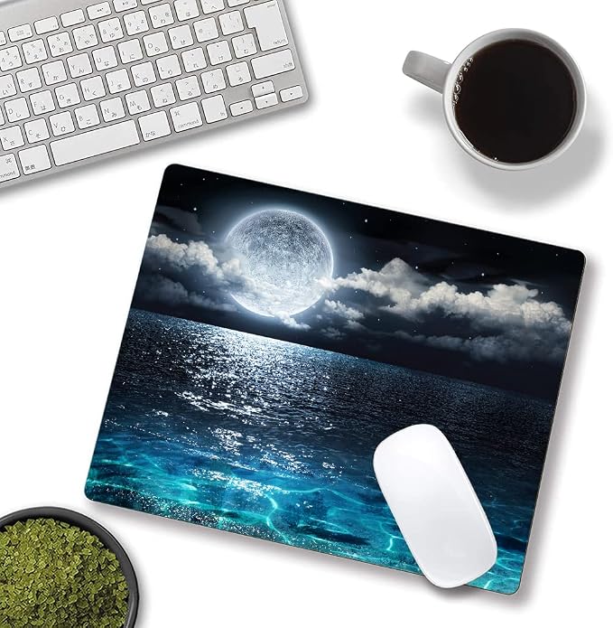 Mouse Pad, Ocean and Moon Mouse Pad, Square Waterproof Mouse Pad Non-Slip - Image 4