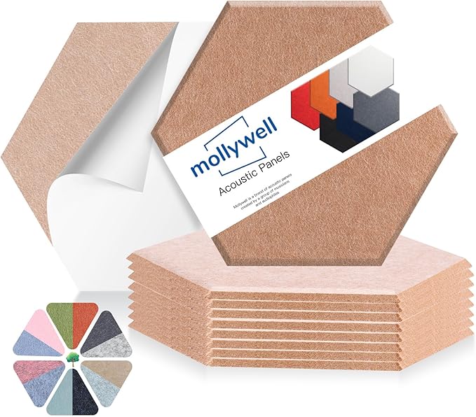 Mollywell Hexagon Acoustic Panels, High Density, Soundproofing, Decorative by Mollywell