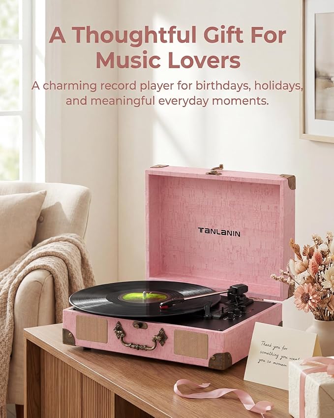Vinyl Record Player with Bluetooth Output & Input, Treble & Bass Control - Image 9