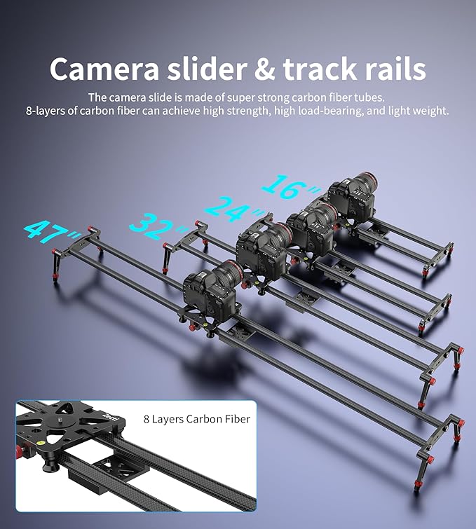 Zecti Camera Slider 24"/60 cm Adjustable Carbon Fiber Camera Dolly Track Slider - Image 3