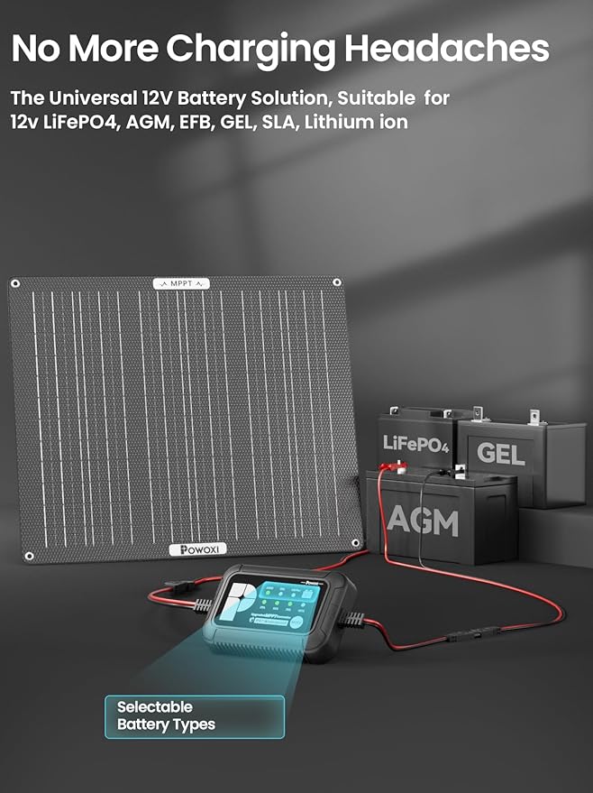 POWOXI 50W Solar Battery Charger: 12V Solar Car Battery Trickle Maintainer - Image 6