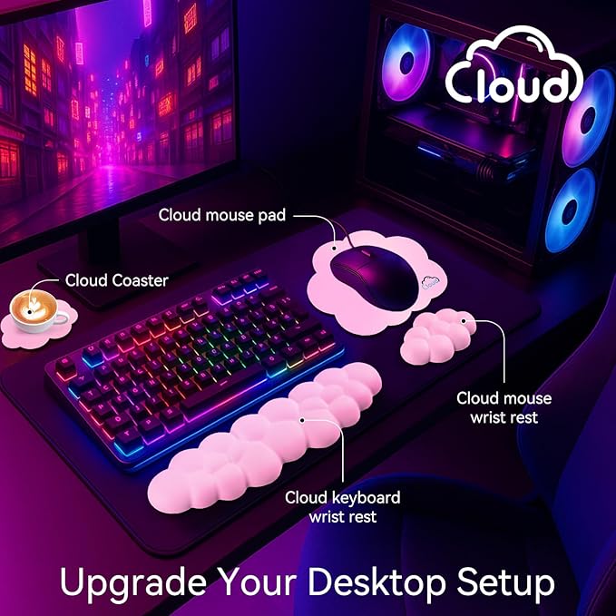 Cloud Wrist Rest for Computer Keyboard, 4-in-1 Memory Foam Leather Cloud - Image 2