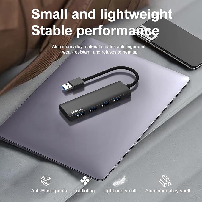 USB Hub, USB 3.0 Hub Aluminum Alloy Ultra Slim USB Splitter, Portable 4 Port - Image 6