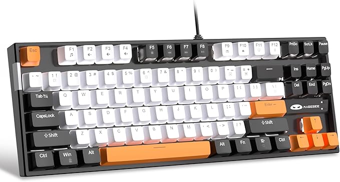 MageGee 75% Mechanical Gaming Keyboard, LED White Backlit, 87 Keys Compact TKL by MageGee