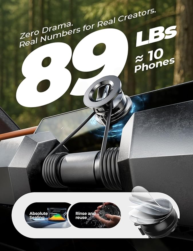 LISEN Suction Cup Phone Mount, Vacuum Magnetic Phone Holder, 360° Adjustable - Image 2