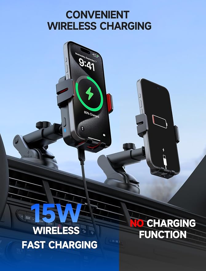 MOKPR Wireless Car Charger, 15W Auto Clamping Car Charger Dash Windshield Air - Image 4