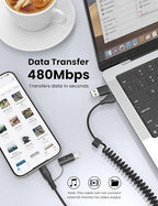 Coiled USB-C and Lightning Cable 2-in-1, 3FT iPhone 17 16 Car Charger Cord - Image 6