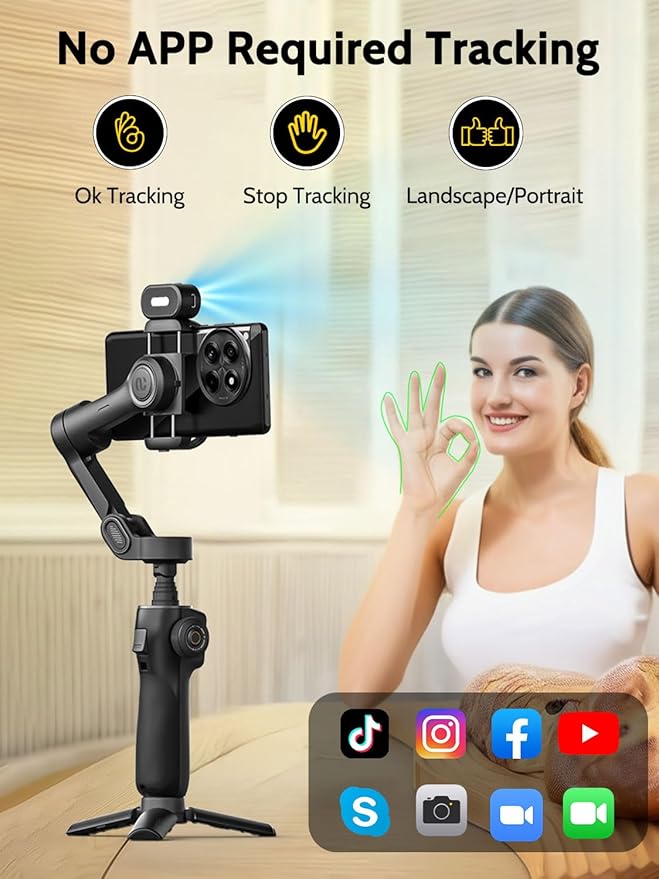 3-Axis Gimbal Stabilizer for iPhone & Android, NO APP AI Tracking, 7.8' - Image 2