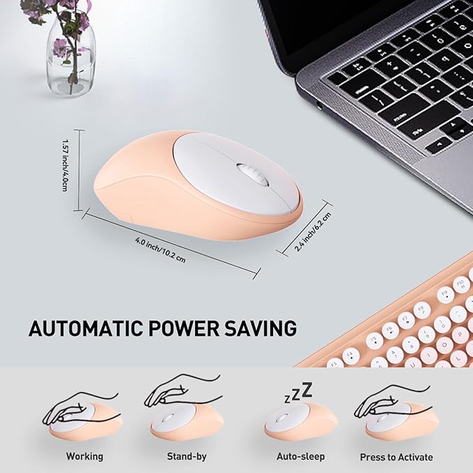 Wireless Keyboard and Mouse Combo, 105 Round Keys Full-Size Cute Colorful Pink - Image 5