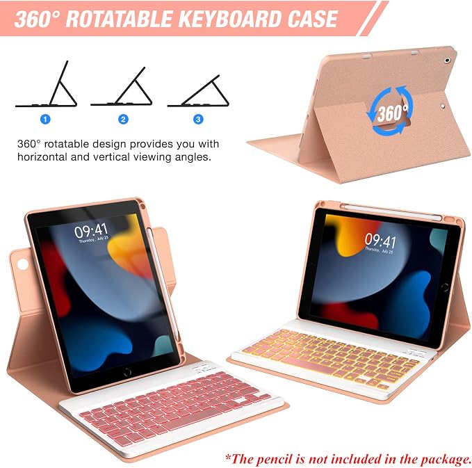 BLUTLOTUS Keyboard Case for iPad 9th/8th/7th Generation 10.2 inch, 360° - Image 3