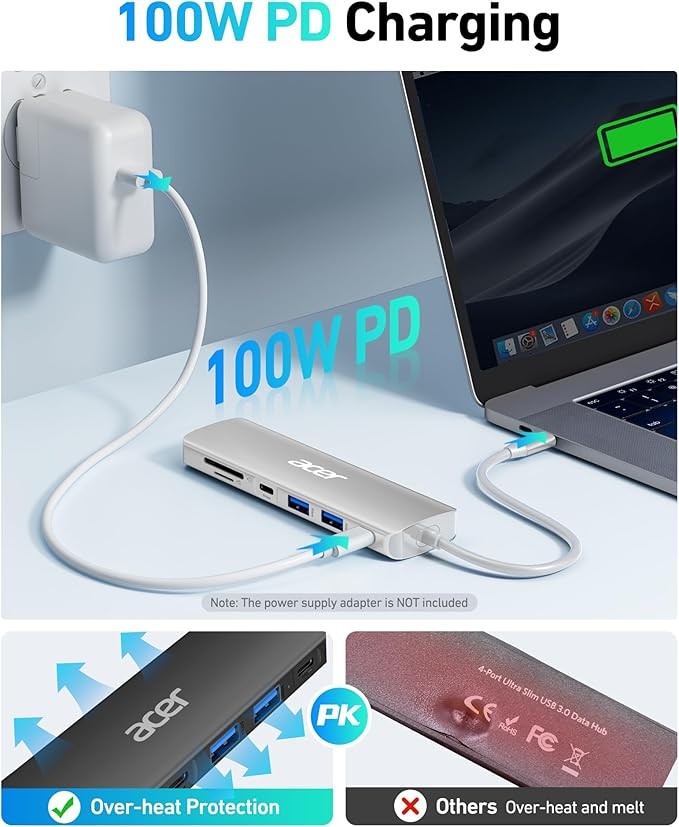 Acer USB C Dock, 7 in 1 USB C to HDMI Hub, 2 USB 3.1 GEN1 and 5Gbps Type-C Data - Image 3