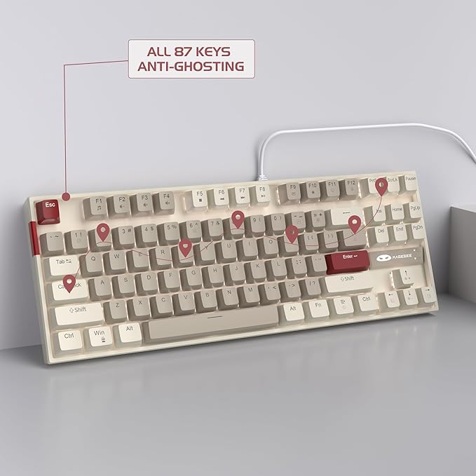 MageGee 75% Mechanical Gaming Keyboard, LED White Backlit, 87 Keys Compact TKL - Image 3