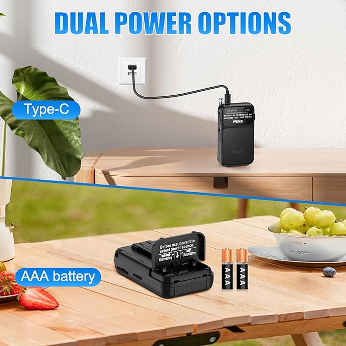 PRUNUS J-555 Pocket Radio AM FM USB-C Charging& Battery Operated, Excellent - Image 2