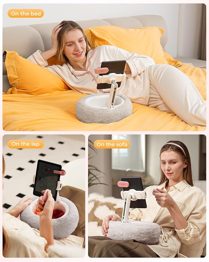 Kindle Pillow Stand – Soft Grey Fuzzy Tablet Holder - Image 2