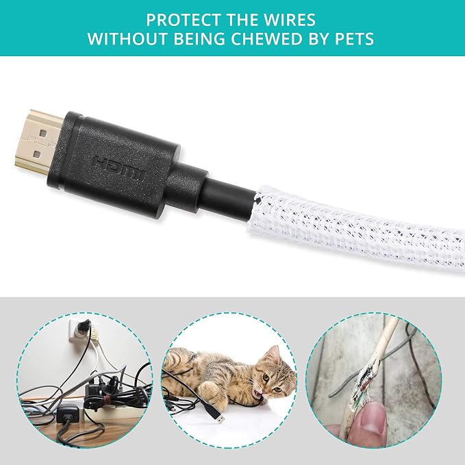 20ft - 1/4 inch White Cable Sleeve, Cable Organizer - Image 3