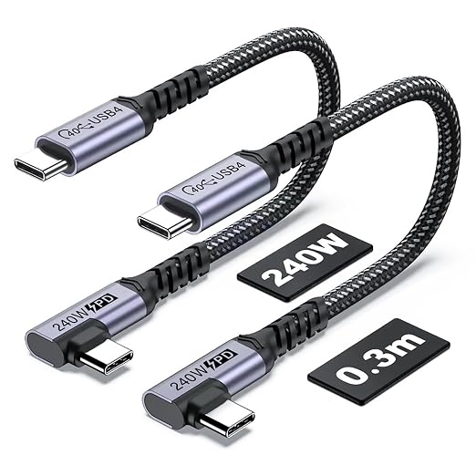 1FT USB 4 Cable Right Angle, 240W USB C Cable, 40Gbps High Speed Data Transfer - Image 3