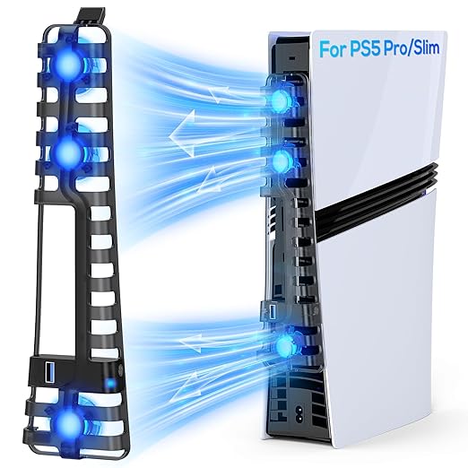Auto Cooling Fan for PS5 Pro/Slim, USB 3.0 Port, Adjustable 3 Speed, by Klipdasse