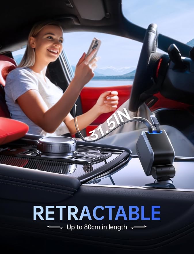 Retractable Car Charger, Car Accessories, 72W Fast Charging USB C Car Charger - Image 2