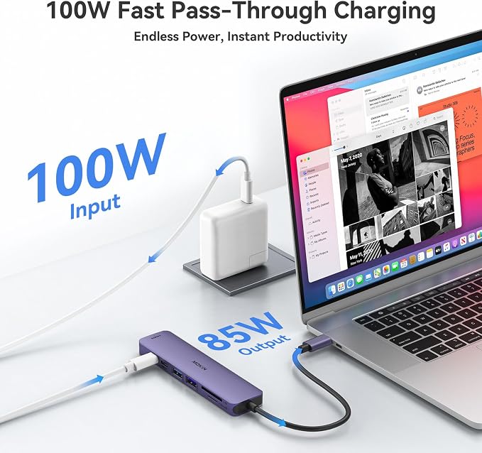MOKiN 7 in 1 USB C Hub with HDMI, SD/TF Card Reader, USB 3.0, 100W PD Compatible - Image 4