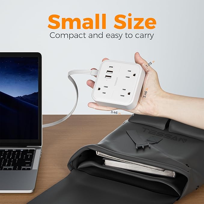 Extension Cord with Multiple Outlets 5 FT, TESSAN Small Flat Plug Power Strip - Image 3