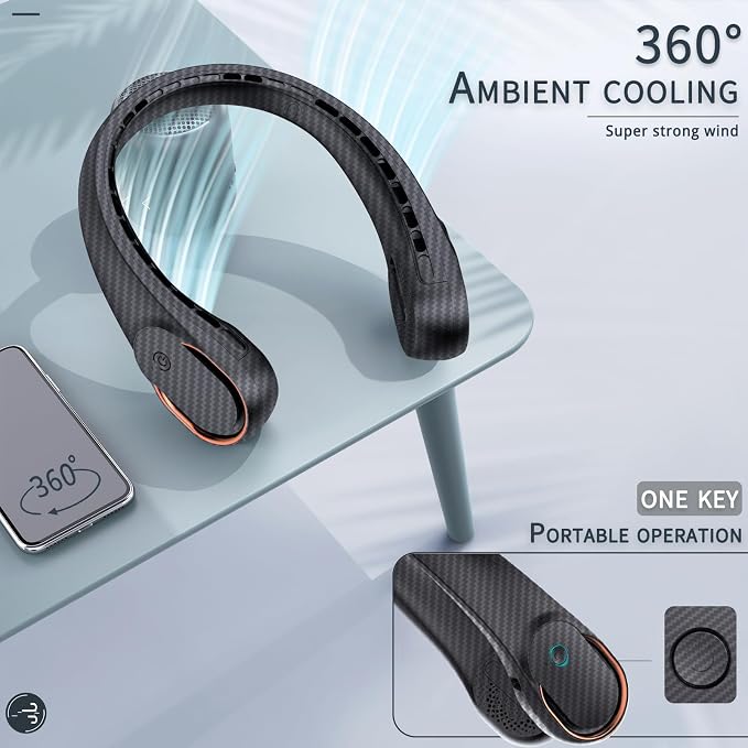 Neck Fan, Bladeless Neck Fan, 4000 mAh Rechargeable Personal Fan, 360° Hands - Image 5