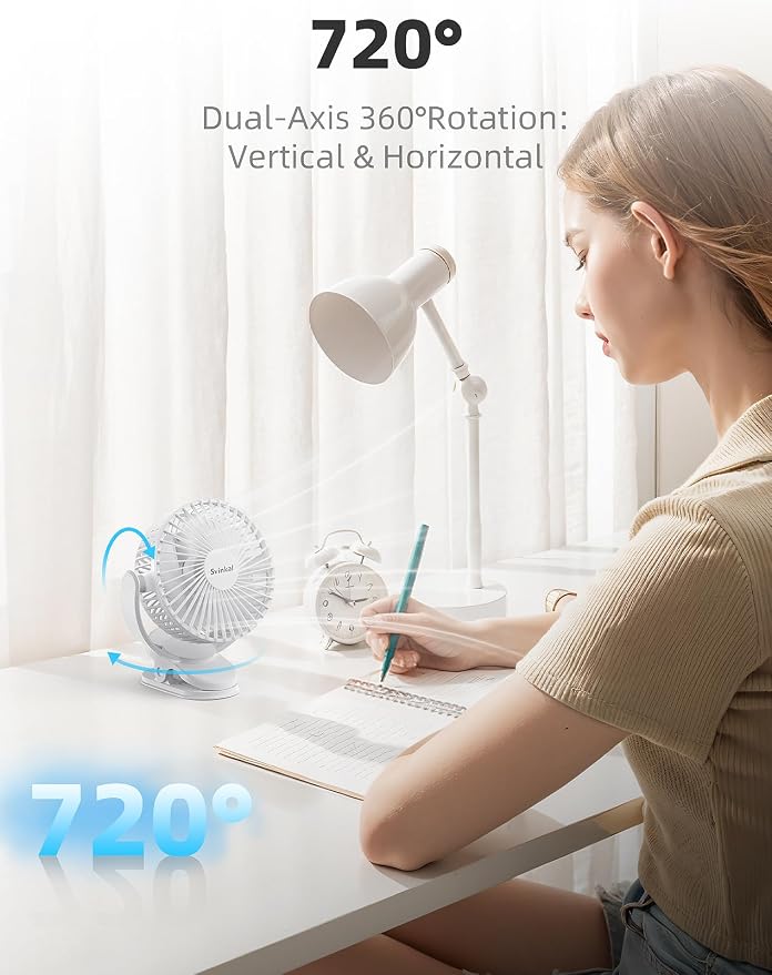 usb Personal Clip on Fan 2400mAh Battery Operated 6in, Type C, 3 Speed - Image 4