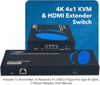 OREI 4x1 KVM 4K HDMI Over Ethernet Extender Switcher Balun Over CAT6/7 Cable - Image 8