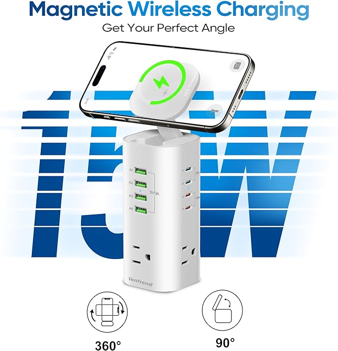 TenTrend 160W Fast Charging Tower Power Strip, Surge Protector - Image 3