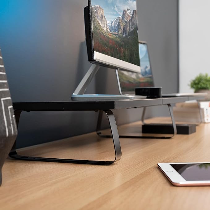 VIVO 39 inch Extra Long Monitor Stand, Wood & Steel Desktop Riser, Dual Screen - Image 4