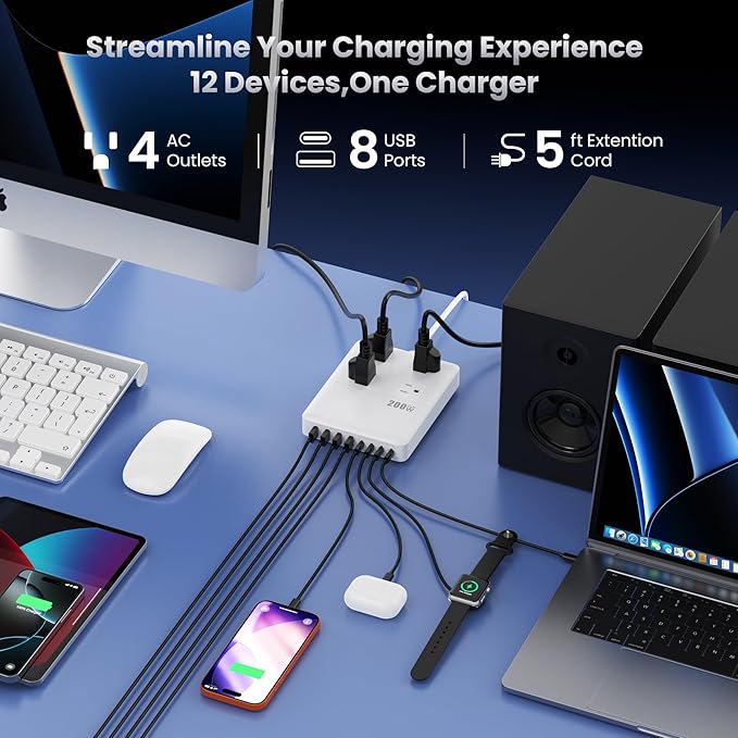200W USB C Charging Station Power Strip - Image 2