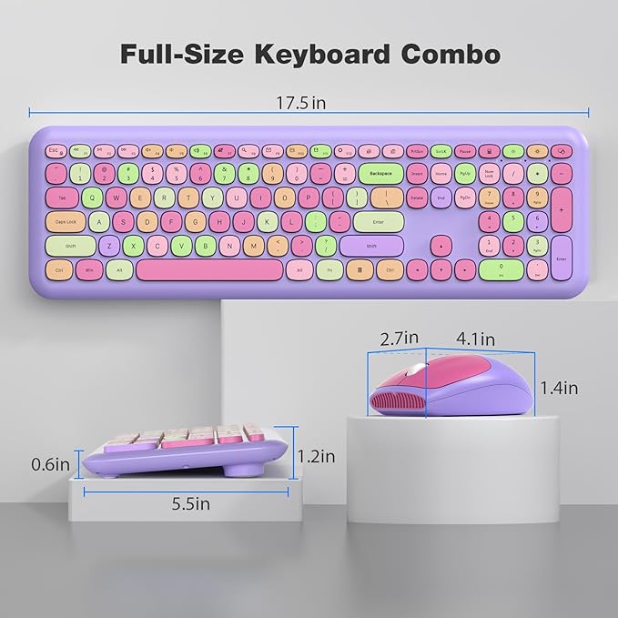 KNOWSQT Wireless Keyboard and Mouse Combo, Pale Purple Full-Sized 2.4G Silent - Image 8