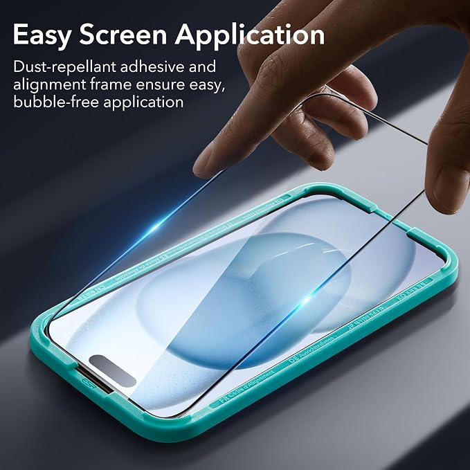 ESR 3+1 Pack for iPhone 15 Plus Screen Protector, 3 Black Edge Tempered-Glass - Image 4