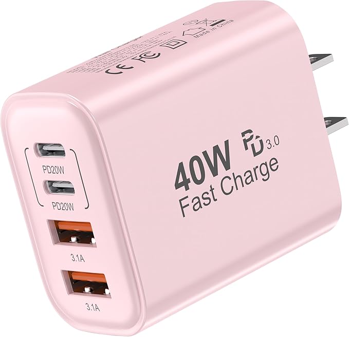 USB C Block 40W, 4 Ports Wall Plug Fast Charging Block, PD+QC Multiport Power by TTC