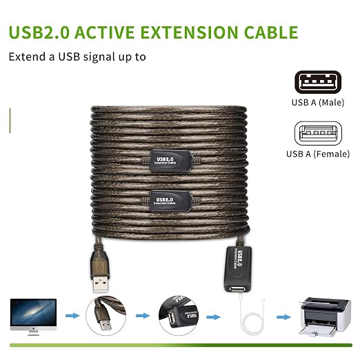130 FT USB Extension Cable, USB 2.0 Type A Male to A Female Active Repeater - Image 7
