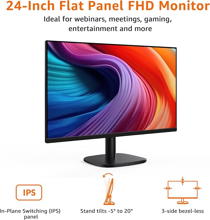 Amazon Basics 24 in Monitor, FHD 1080P, Max 100Hz, VESA Compatible, Built-in - Image 2