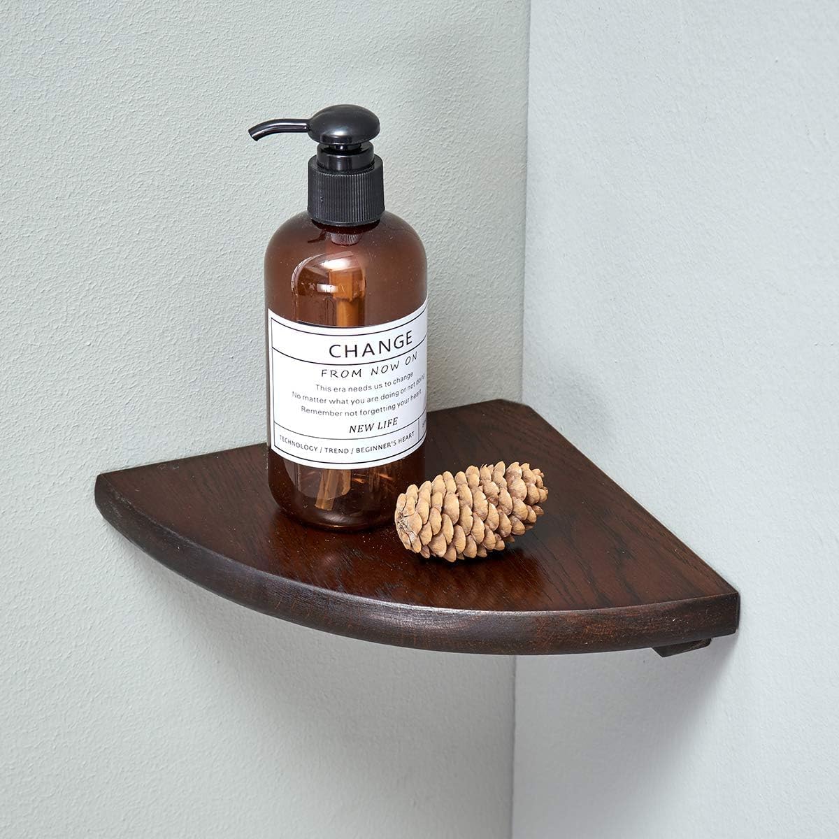 Corner Shelf, 7inch Solid Walnut Wood Floating Corner Shelf Wall Mount Round End Floating Speaker Rack with Wire Hole for Small Plant Photo Frame for Bedroom Kitchen, Living Room