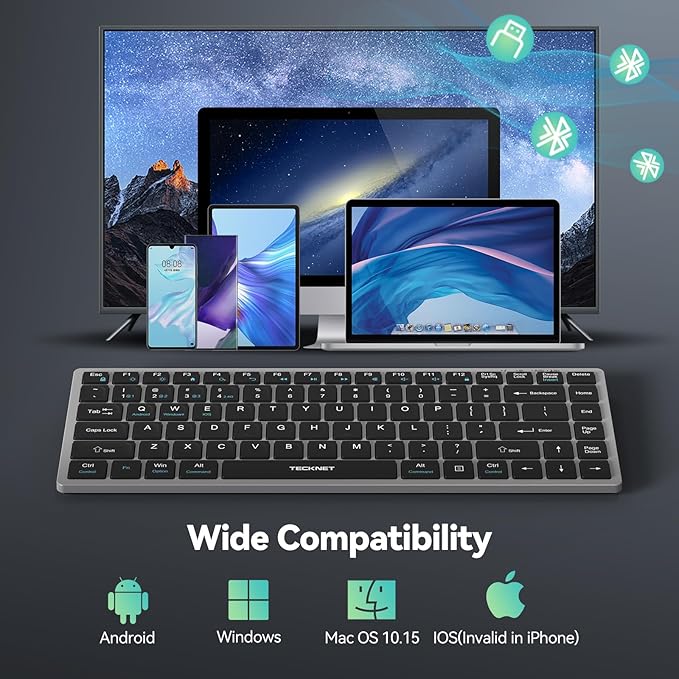 TECKNET Bluetooth Keyboard Rechargeable, 4-Device Wireless Keyboard, Ultra-Slim - Image 7