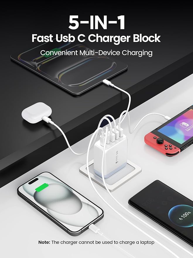 USB C Charger Block, Type C Charger Fast Charging, 50W 5-Port USB Wall Charger - Image 3