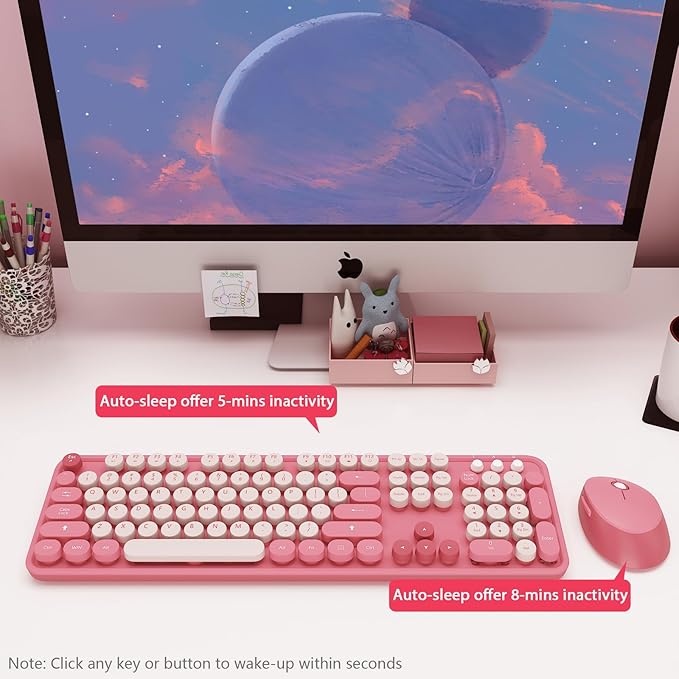 Wireless Keyboard, KOOTOP Cute Colorful 104 Keys Typewriter Retro Round Keycaps - Image 3