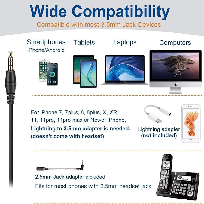 Wantek Cell Phone Headset with Microphone Noise Cancelling, Wired 3.5mm - Image 6